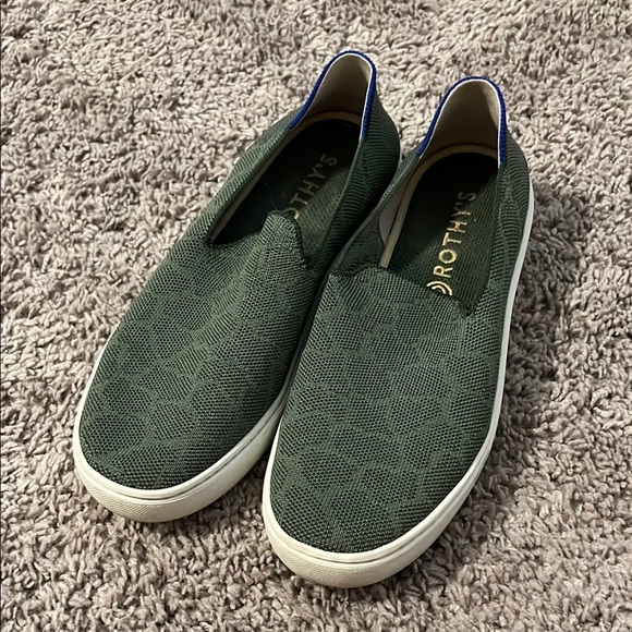Rothy's Safari Olive Green Animal Print Slip On Knit Sneakers - Picture 1 of 6